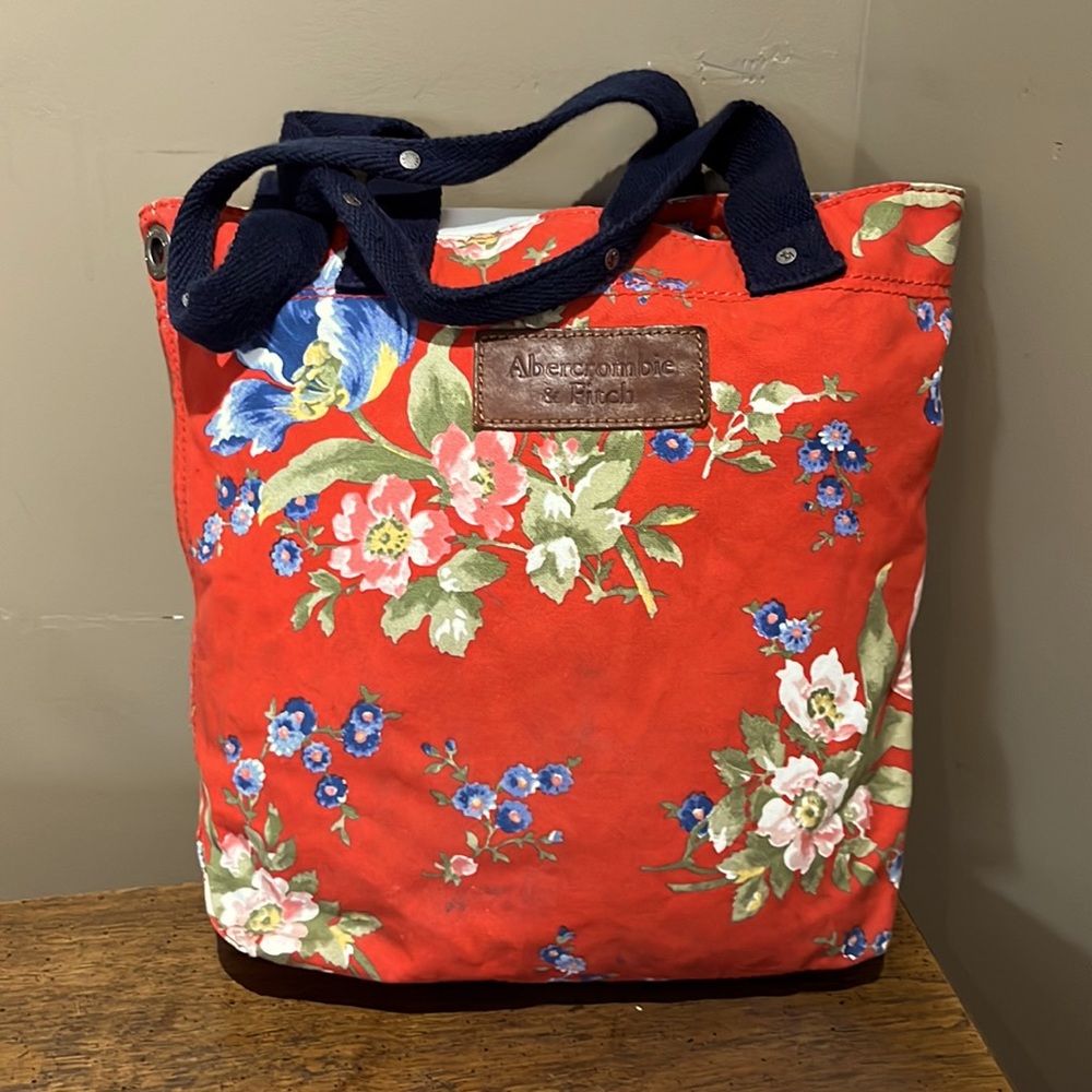 Abercrombie & Fitch Canvas Bag Book Bag Tote Red Floral